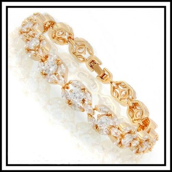 Elite New 16.00ct White Italian CZs(AAAGrade) 18k Gold-Filled Lead-Free Bracelet - Picture 1 of 5